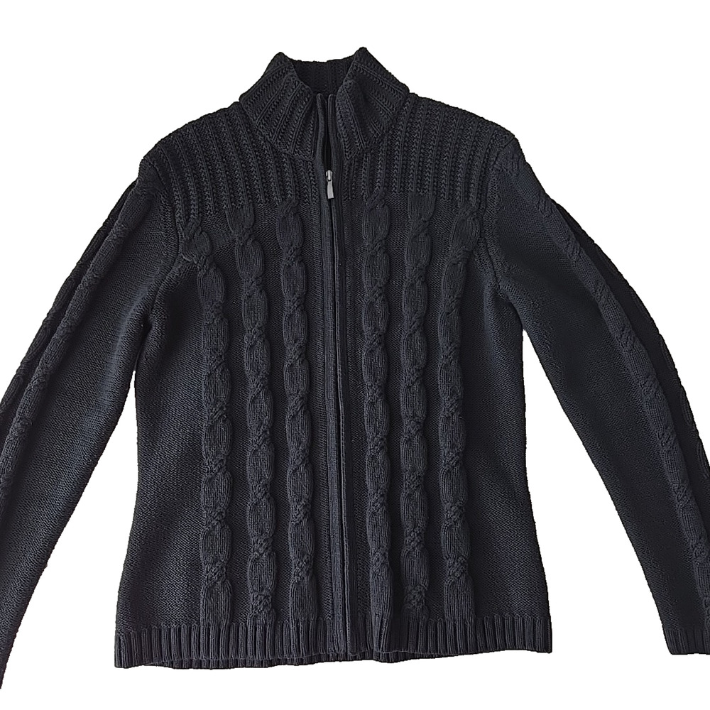 Amber‎ Sun Cable Knit Cardigan Sweater S Zip Black Minimalist Capsule Oversize